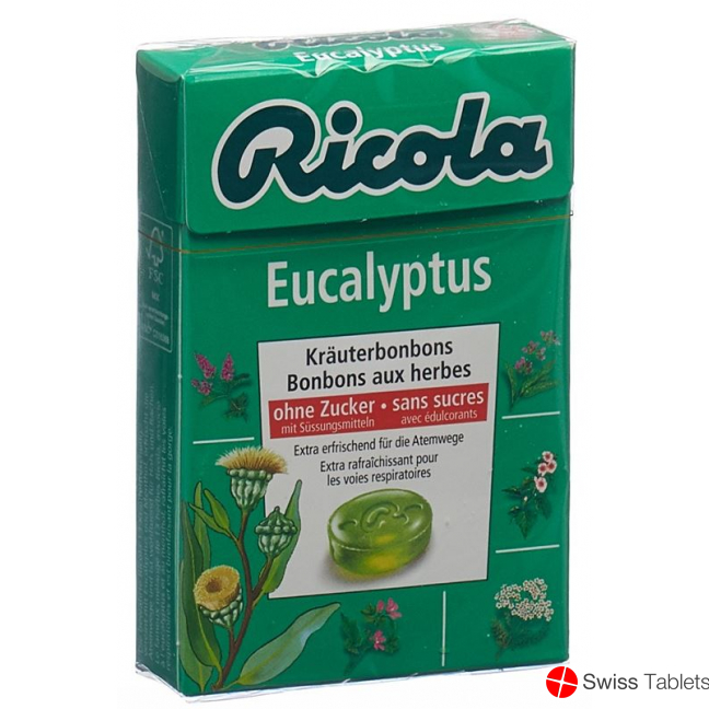 Ricola Eucalyptus Kräuterbonbons ohne Zucker Box 50g buy online