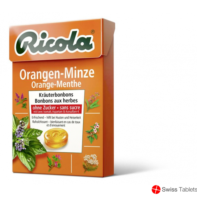 Ricola Orangen-Minze Kräuterbonbons ohne Zucker Box 50g buy online