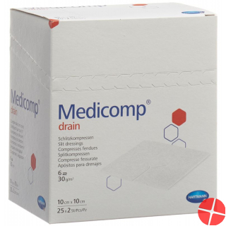 Medicomp Drain Vlieskompressen 10x10cm Steril 25 Beutel 2 Stück