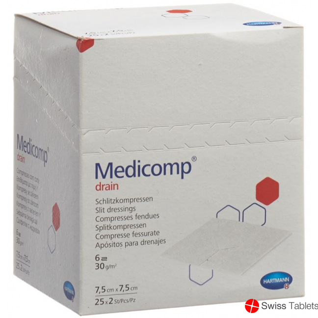 Medicomp Drain Vlieskompressen 7.5x7.5 Steril 25 Beutel 2 Stück buy online