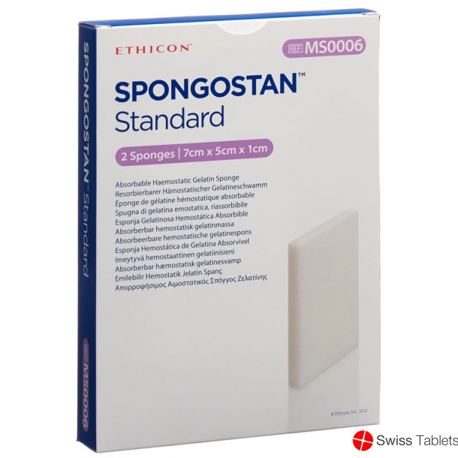 Spongostan Standard Resorbierbarer Hämostatischer Gelatineschwamm 7x5x1cm 2 Stück buy online
