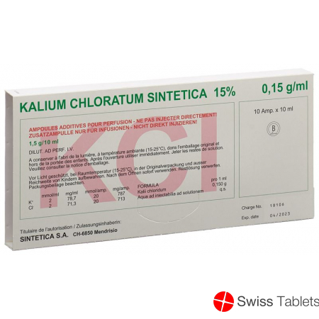 Kcl 15% Sintetica 20 Mmol/10ml 10 Ampullen 10ml buy online