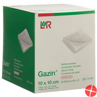 Gazin Mullkompresse 10x10cm 12-fach Steril 40x 2 Stück