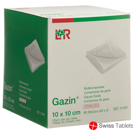 Gazin Mullkompresse 10x10cm 12-fach Steril 40x 2 Stück buy online