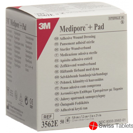 3M Medipore + Pad 5x7.2cm / Wundkissen 2.8x3.8cm 50 Stück buy online