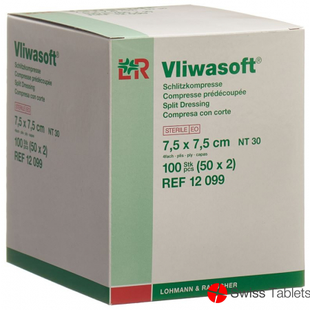 Vliwasoft Schlitzkompresse 7.5x7.5cm Steril 50x 2 Stück buy online