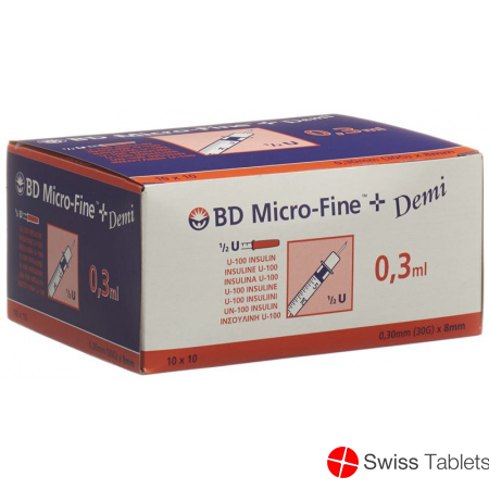 BD Microfine+ Demi U100 Insulin Spritzen 0.30mm x 8mm 100x 0.3ml buy online