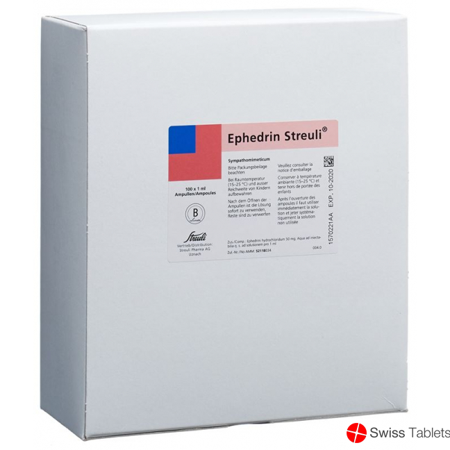 Ephedrin Streuli Injektionslösung 50mg/ml 100 Ampullen 1ml buy online