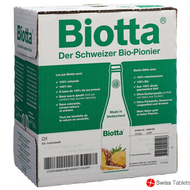 Biotta Bio Ananas 6 Flaschen 5dl buy online
