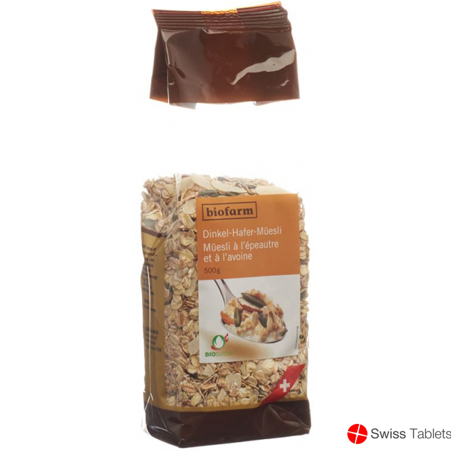 Biofarm Dinkel Hafermüesli Knospe Beutel 500g buy online