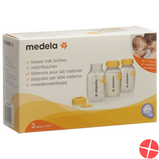 Medela Milchflasche 150ml 3 Stück bedruckt mit Deckel