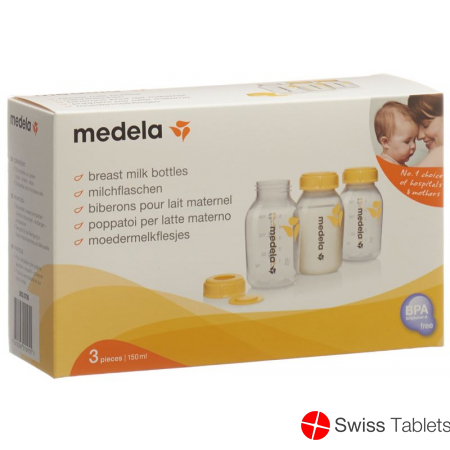 Medela Milchflasche 150ml 3 Stück bedruckt mit Deckel buy online