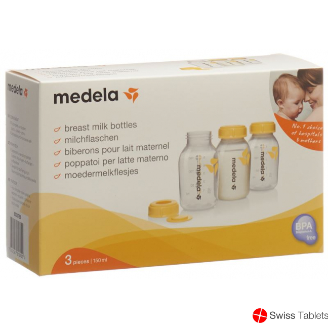 Medela Milchflasche 150ml 3 Stück bedruckt mit Deckel buy online