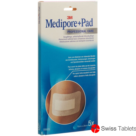 3M Medipore + Pad 10x20cm / Wundkissen 5x15.5cm 5 Stück buy online