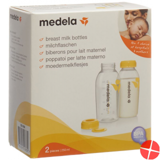 Medela Milchflasche 250ml 2 Stück bedruckt mit Deckel