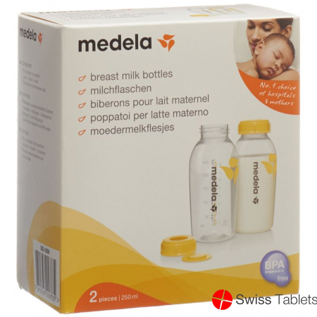 Medela Milchflasche 250ml 2 Stück bedruckt mit Deckel buy online