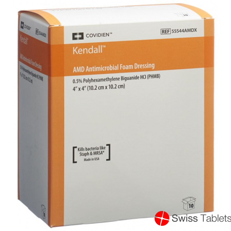 Kendall AMD antimikrobieller Schaumstoffverband 10.2x10.2cm 10 Stück buy online