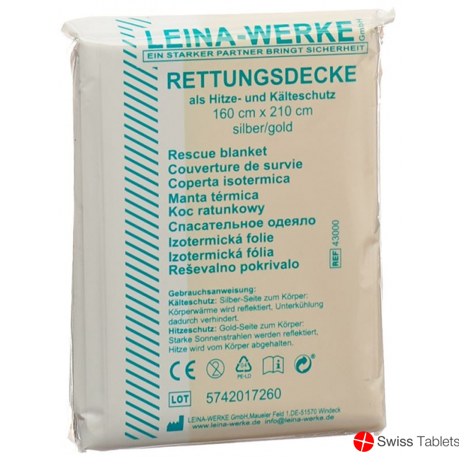 Leina Rettungsdecke 210x160cm Silber/gold buy online