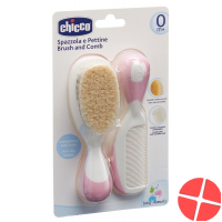 Chicco Comb and Brush Natural Bristle Pink 0m+