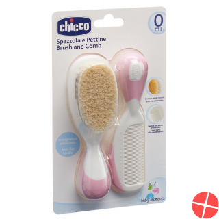 Chicco Comb and Brush Natural Bristle Pink 0m+