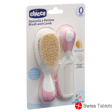 Chicco Comb and Brush Natural Bristle Pink 0m+ buy online
