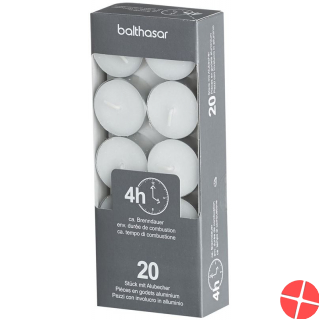 Balthasar Teelichte mit Alublech Weiss 4h 20 Stück Balthasar Teelichte mit Alublech Weiss 4h 20 Stück