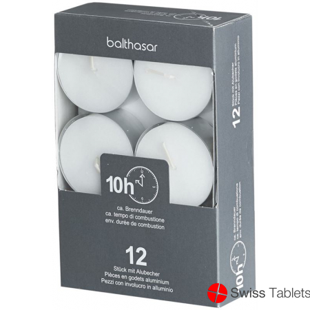 Balthasar Maxi Teelichter M Alubecher Weiss 10h 12 Stück buy online