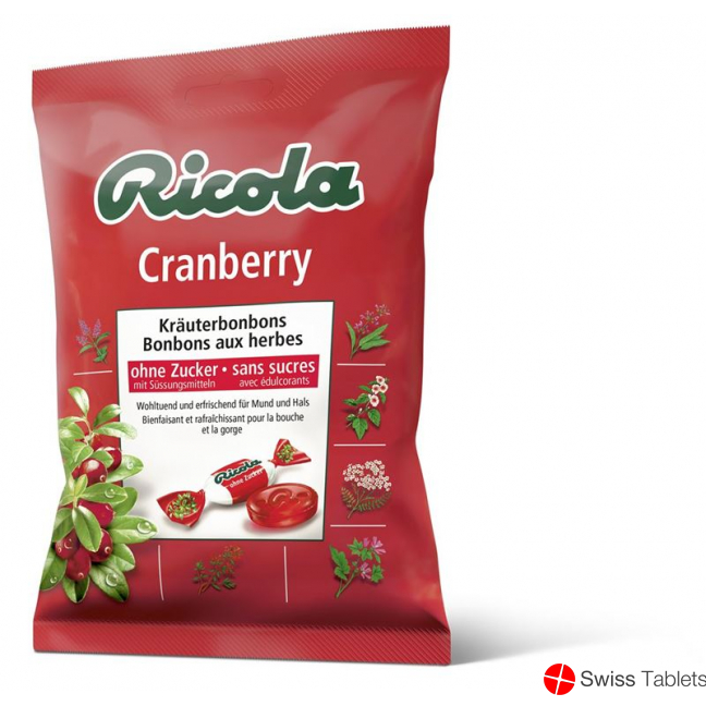Ricola Cranberry Kräuterbonbons ohne Zucker Beutel 125g buy online