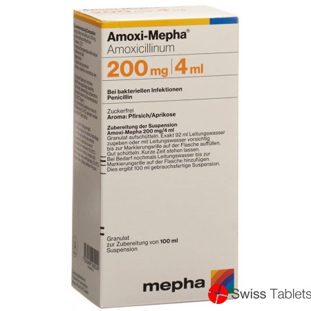 Amoxi Mepha Granulat 200mg/4ml Pulver Suspension Zuckerfrei 100ml buy online
