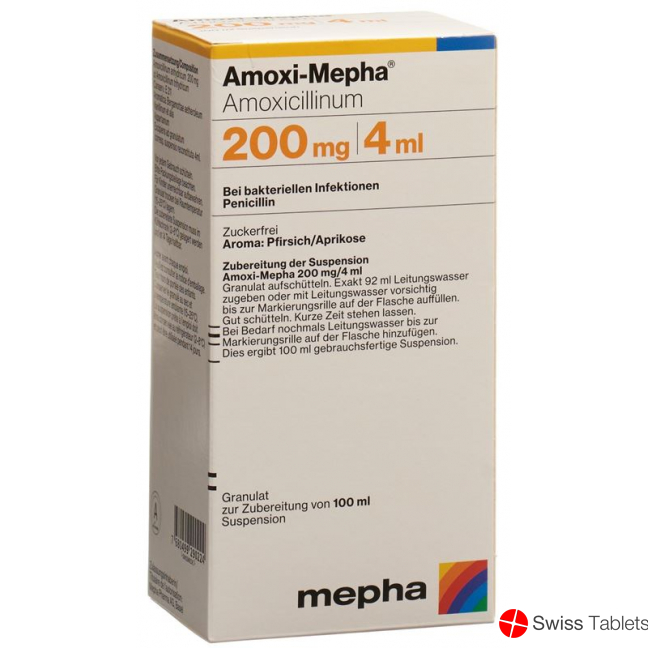 Amoxi Mepha Granulat 200mg/4ml Pulver Suspension Zuckerfrei 100ml buy online