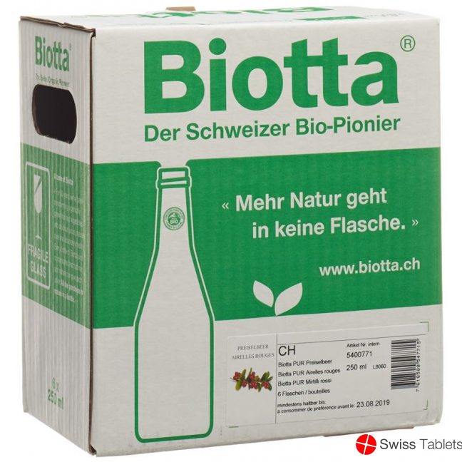 Biotta Bio PUR Preiselbeer 6 Flaschen 250ml buy online