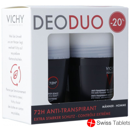 Vichy DeoDuo Homme Anti-Transpirant 72H Extra Strong Protection Roll-On 2x 50ml buy online