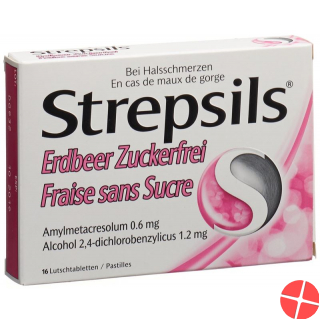 Strepsils Lutschtabletten Erdbeer ohne Zucker 16 Stück
