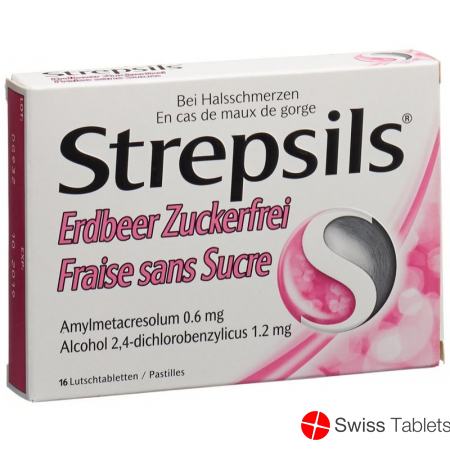 Strepsils Lutschtabletten Erdbeer ohne Zucker 16 Stück buy online