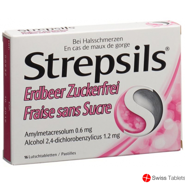 Strepsils Lutschtabletten Erdbeer ohne Zucker 16 Stück buy online