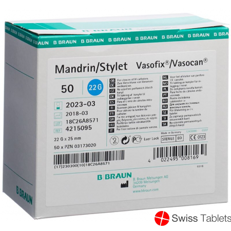 Vasofix Mandrin G22 25mm Blau 50 Stück buy online Vasofix Mandrin G22 25mm Blau 50 Stück buy online