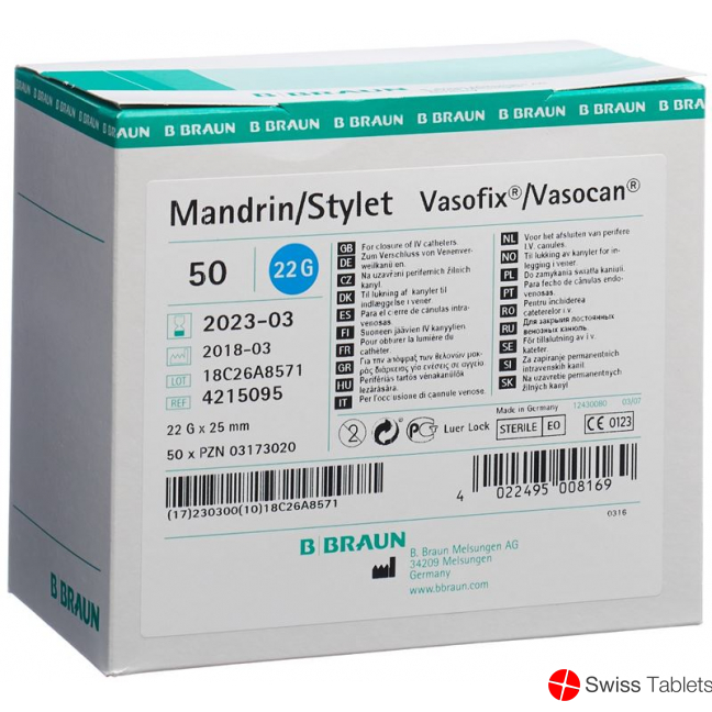 Vasofix Mandrin G22 25mm Blau 50 Stück buy online Vasofix Mandrin G22 25mm Blau 50 Stück buy online