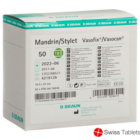 Vasofix Mandrin G18 33mm Grün 50 Stück buy online