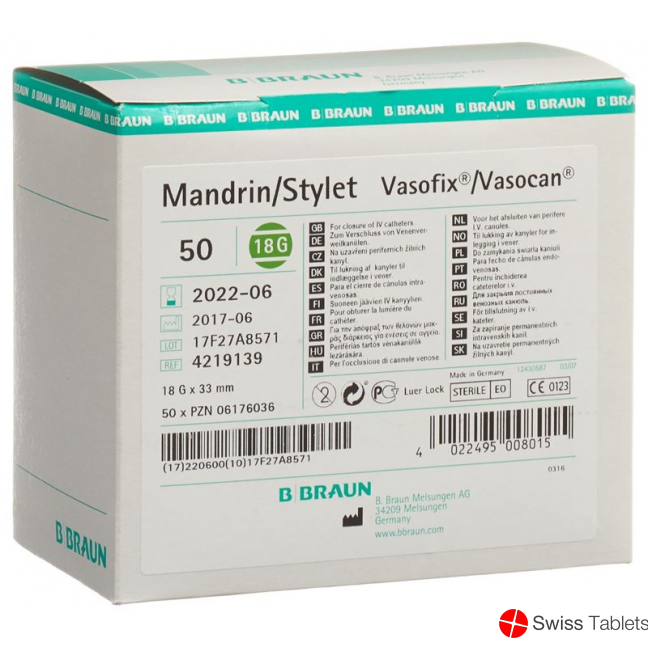 Vasofix Mandrin G18 33mm Grün 50 Stück buy online