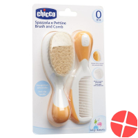 Chicco comb and brush natural bristles orange 0m + Chicco comb and brush natural bristles orange 0m +