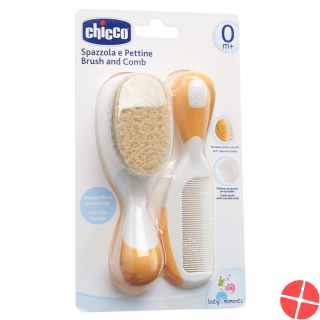 Chicco comb and brush natural bristles orange 0m +