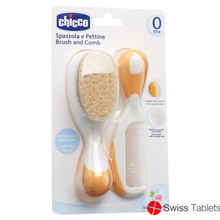 Chicco comb and brush natural bristles orange 0m +