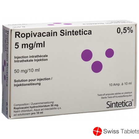 Ropivacaine Sintetica Inj Lös 5 mg / ml 10 ml ampoules 10 pcs