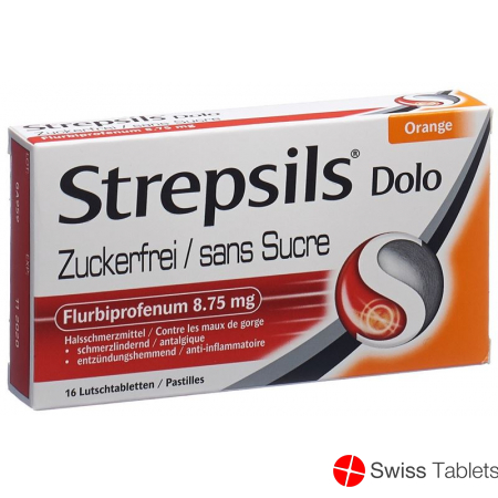 Strepsils Dolo Lutschtabl sugar-free orange-flavored 16 pcs