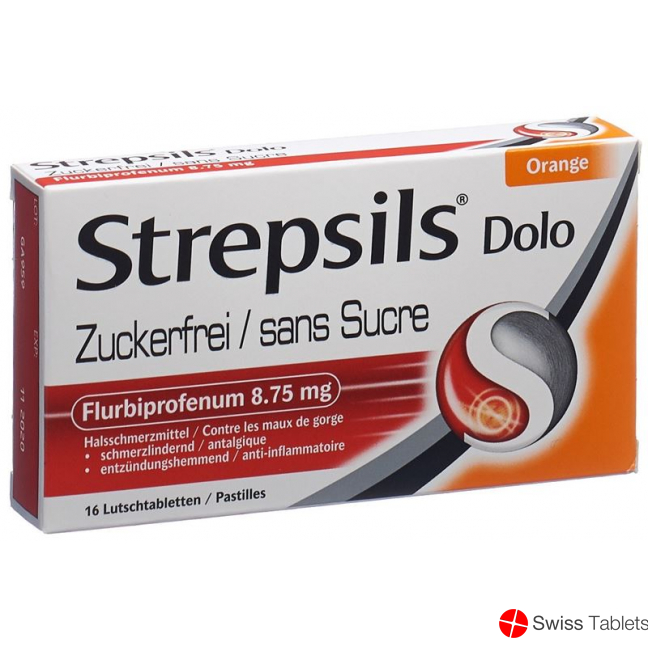 Strepsils Dolo Lutschtabl sugar-free orange-flavored 16 pcs
