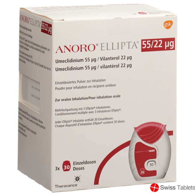 Anoro Ellipta Inh PLV 55 mcg / 22 mcg 3 x 30 Dos