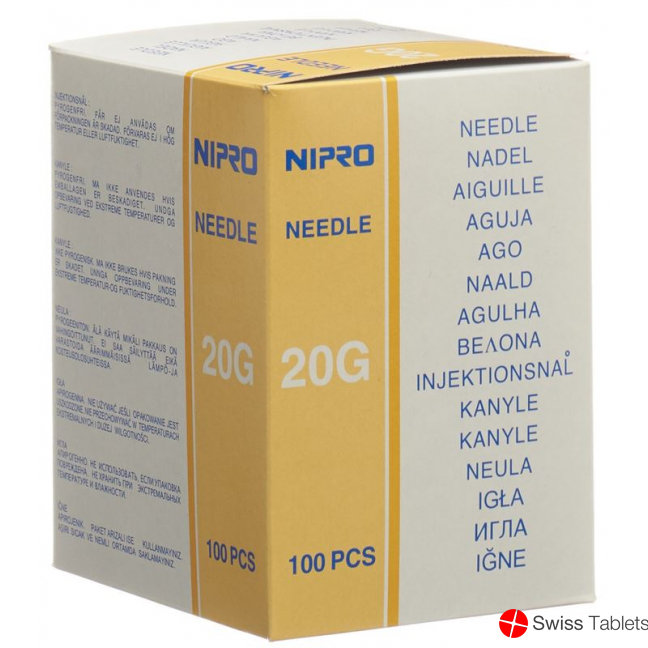 Nipro disposable needles 0.9x70mm 20Gx2 3/4 yellow 100 pcs