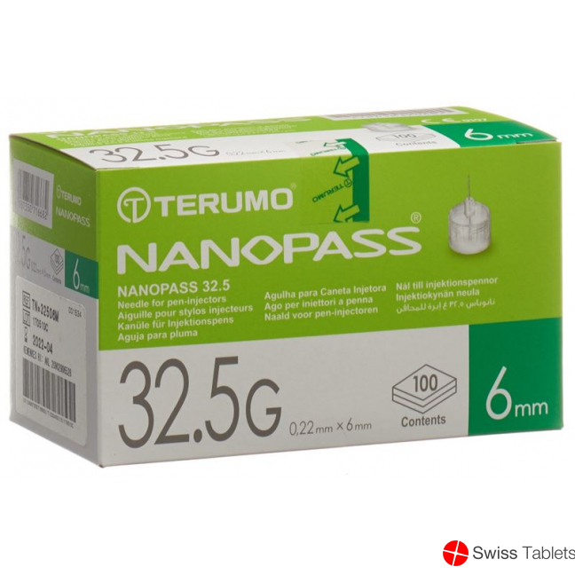 Terumo pen needle NANO PASS 32.5g 0.22x6mm cannula for injection pen 100 pcs