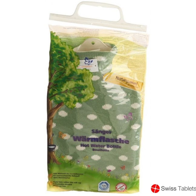 Sänger Hot-water bottle 2L knitted cover green dots buy online