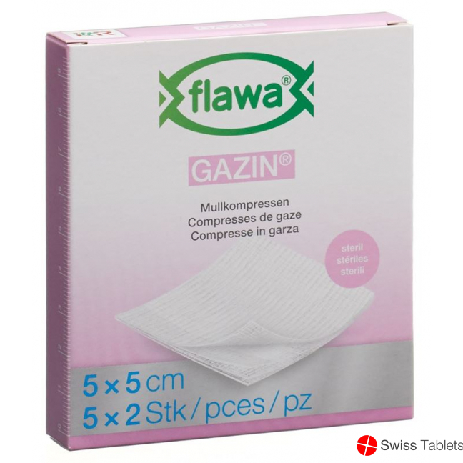 Flawa Gazin Mullkompressen Steril 5x5cm 5x 2 Stück buy online